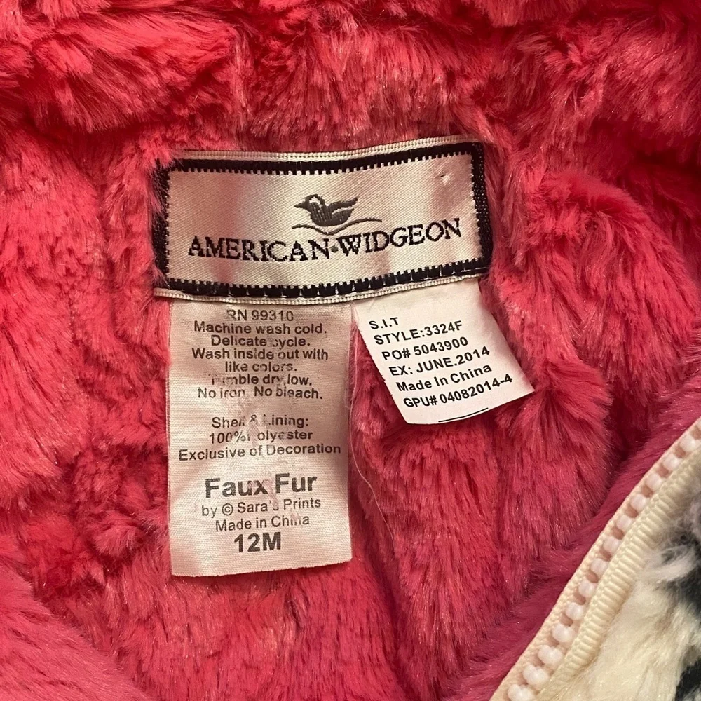 Adorable!!!  Size 12 M infant girl faux fur polka dot coat  very good condition!